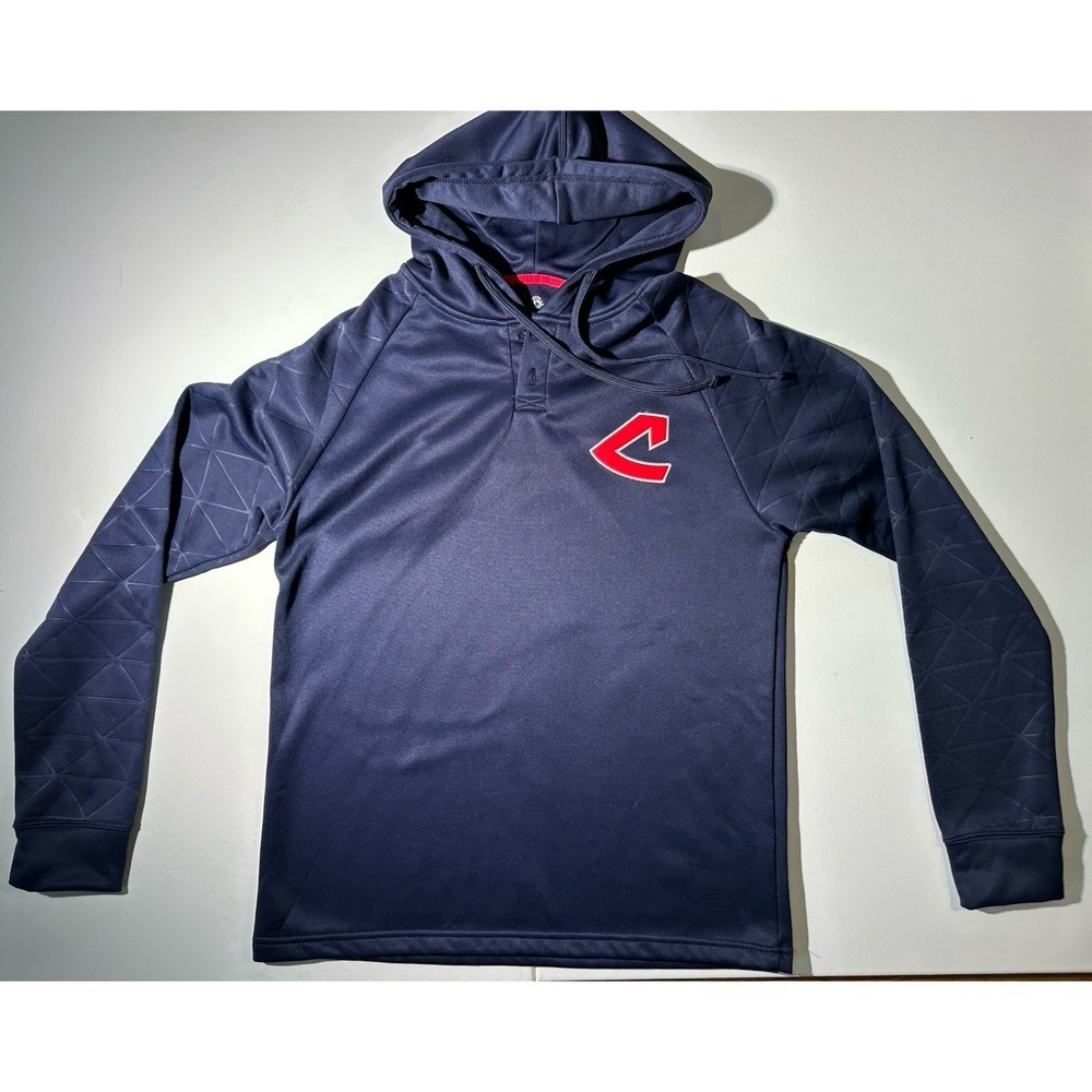 CLEVELAND INDIANS Hoodie Sweatshirt Size M TRUE FAN MLB Gear Blue 1970's Logo